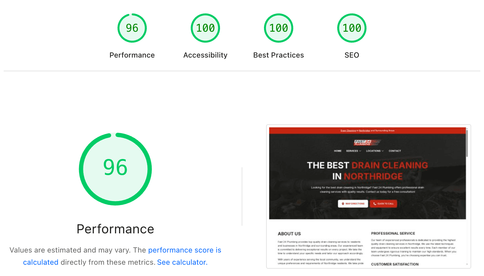 PageSpeed Insights scores